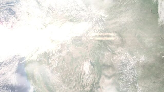 Earth zoom in from outer space to city. Zooming on Hailey, Idaho, USA The animation continues by zoom out through clouds and atmosphere into space. Images from NASA
