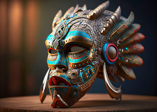 Colorful African tribal mask. AI generated illustration.