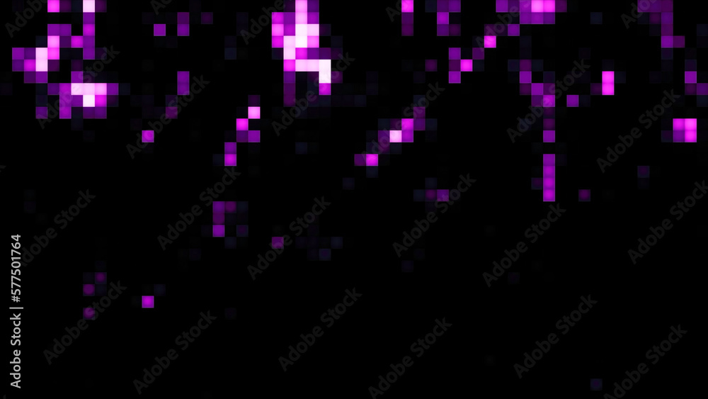 Poster background with moving stream of pixels. motion. pixel rain with stream on black background. colored