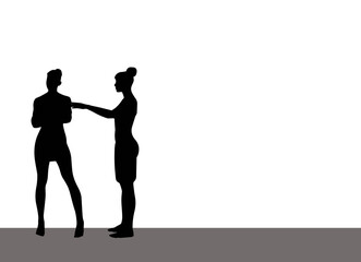 Fototapeta na wymiar Two black women silhouettes apologizing