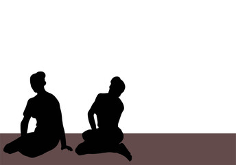 Two women silhouettes sitting on the ground