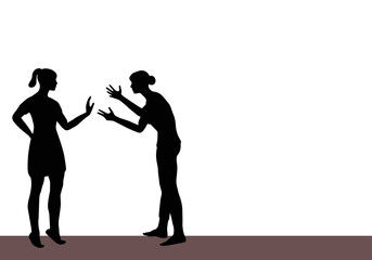 Two black women silhouettes fighting