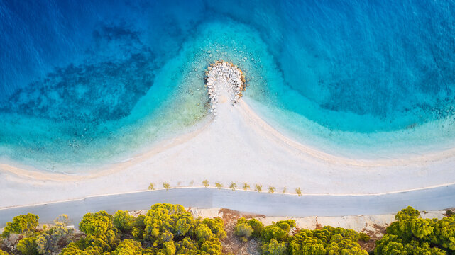 The beauty of the coastline and beach near Brela, Ba&scaron;ka Voda, Croatia has been captured from above.