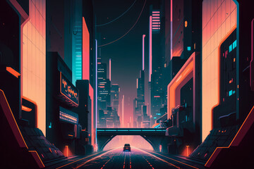 Neon-Lit Cyberpunk Megacity with Futuristic Skyscrapers and Overhead Monorail, generative ai