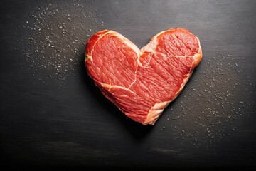 Fototapeta na wymiar Heart shape raw fresh beef steak on metal background