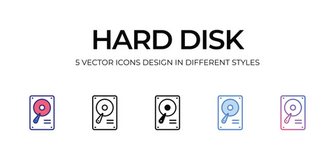 hard disk Icon Design in Five style with Editable Stroke. Line, Solid, Flat Line, Duo Tone Color, and Color Gradient Line. Suitable for Web Page, Mobile App, UI, UX and GUI design.