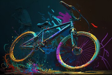 Rower BMX abstrakcyjny kolorowy akrylowy Generative AI - obrazy, fototapety, plakaty