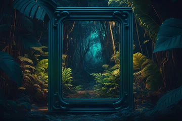 Foto op Canvas Green jungle landscape background banner illustration. Empty frame for mock up or picture display. © Artofinnovation