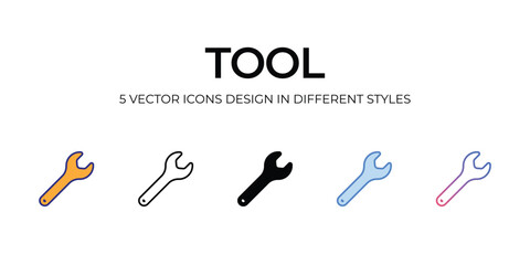 tool Icon Design in Five style with Editable Stroke. Line, Solid, Flat Line, Duo Tone Color, and Color Gradient Line. Suitable for Web Page, Mobile App, UI, UX and GUI design.