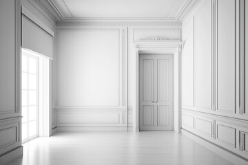 White empty room. Classic interior design. illustration. Generative AI