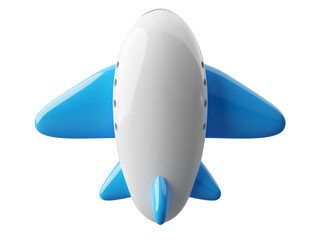 Top view of cute cartoon style commercial airplanes like toys with white fuselage and blue wings isolated on transparent background 3d render
