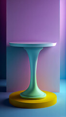 Podium/Table 3D render background for products overlay. Neon colors. AI generative.
