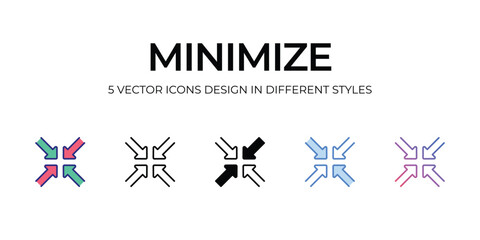 minimize Icon Design in Five style with Editable Stroke. Line, Solid, Flat Line, Duo Tone Color, and Color Gradient Line. Suitable for Web Page, Mobile App, UI, UX and GUI design.