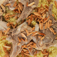 Mansaf, Jordanian national dish. Meat food rice ate Arabic food