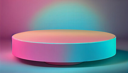 Podium/Table 3D render background for products overlay. Neon colors. AI generative.