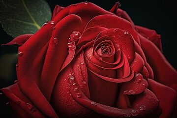 Banner full of red roses, top view. Red rose panoramic background. Fresh dark red rose. Valentine's Day . Rose blossom. Generative AI - obrazy, fototapety, plakaty