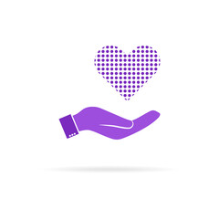 The palm of a hand holding a heart. Love. Vector illustration.