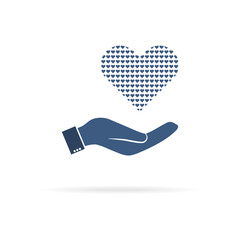 The palm of a hand holding a heart. Love. Vector illustration.