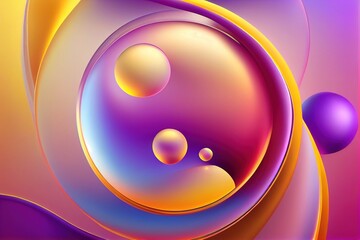 Abstract colorful round background. Oil and water drops. Rainbow blurred texture. 3d render illustration, empty space, Generative AI - obrazy, fototapety, plakaty