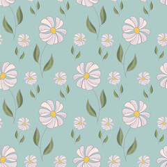 Gentle seamless pattern with pretty flowers. Spring chamomile. Vector illustration
