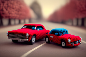 Fototapeta na wymiar red toy car on the road, generative AI