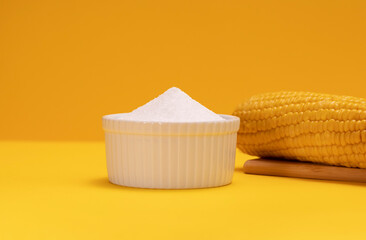 Erythritol, organic sweetener produced by fermentation from corn, called dextrose in ceramic bowl...