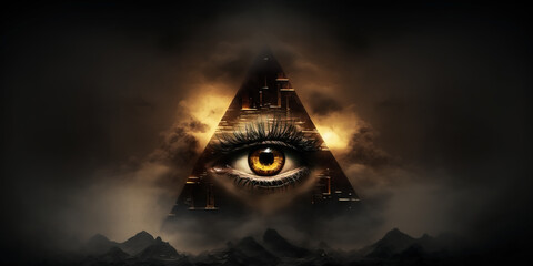 Eye of Providence, eye enclosed in a triangle. Generative AI 
