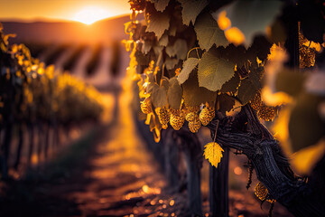 Italian vineyard on sunset, Generative AI