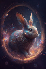 rabbit inside an egg of nebulae and stars and smoke, Generative AI