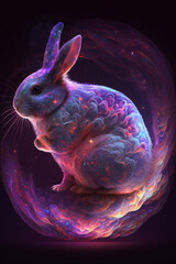 purple rabbit of galaxies nebula of stars and smoke, Generative AI