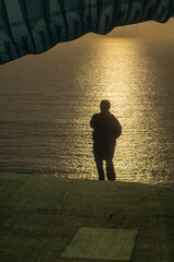 Piloto de parapente al atardecer