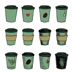 Cute cup of tea and coffee illustration. Simple cup clipart. Cozy home doodle set
