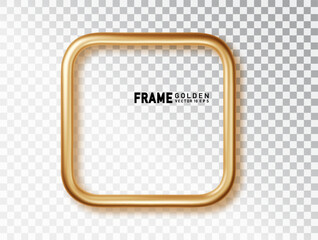 Gold frames soft corner square with shadows isolated on transparent background. Golden luxury realistic border
