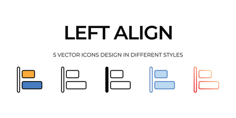 left align Icon Design in Five style with Editable Stroke. Line, Solid, Flat Line, Duo Tone Color, and Color Gradient Line. Suitable for Web Page, Mobile App, UI, UX and GUI design.
