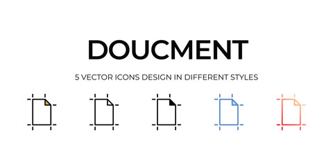 document Icon Design in Five style with Editable Stroke. Line, Solid, Flat Line, Duo Tone Color, and Color Gradient Line. Suitable for Web Page, Mobile App, UI, UX and GUI design.