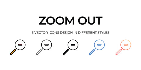zoomout Icon Design in Five style with Editable Stroke. Line, Solid, Flat Line, Duo Tone Color, and Color Gradient Line. Suitable for Web Page, Mobile App, UI, UX and GUI design.