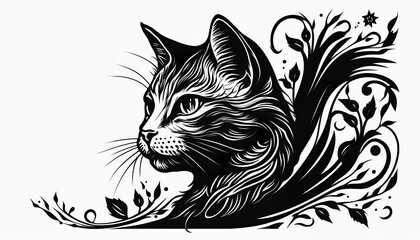 cat illustration for tattoo or wall sticker