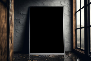 Blank frame on Wall in empty room. Template for Design. AI generated. Mock Up.