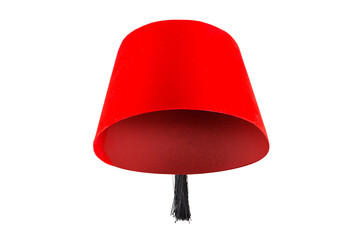 Red hat fez isolated on white background - obrazy, fototapety, plakaty