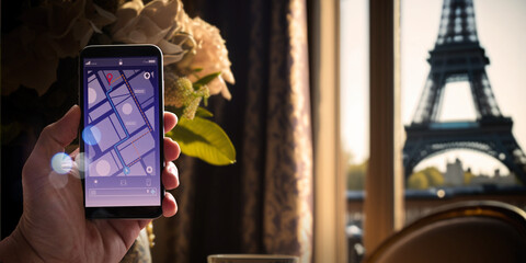 man using navigation app on the smartphone in the hotel.