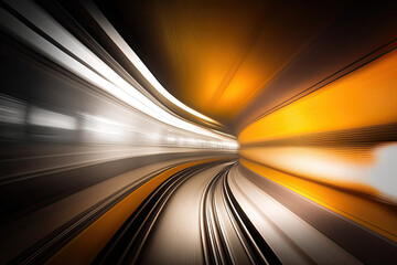 Fast moving train blurred in the tunnel. generative ai.