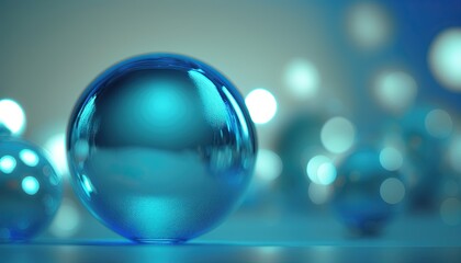  a group of shiny blue balls sitting on top of a table.  generative ai
