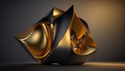  a gold and black object on a dark background with a light reflection.  generative ai
