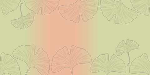 Ginkgo Biloba pattern of delicate plant twigs, outline vector illustration.