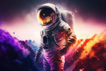 Obraz na płótnie Canvas Astronaut in space suit in outer space. Deep space exploration. Created with generative ai
