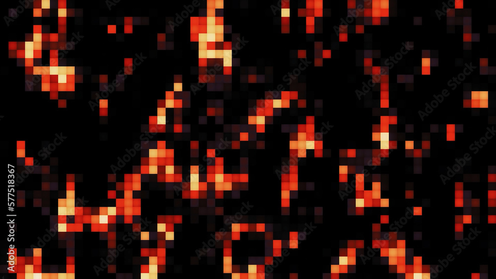 Poster shimmering pixel pattern moves on black background. motion. bright flickering pixels move in stream.