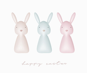 Easter Wishes with Cute Pastel Color Bunnies. Simple Hand Drawn Vector Illustration with Easter Bunnies on a White Background ideal for Card, Banner. Lovely Modern Easter Wishes with Sitting Rabbits.