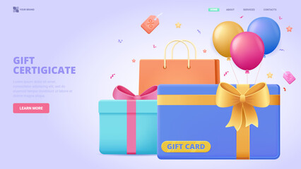 Fototapeta premium Gift certificate, voucher, coupon vector 3d illustration concept. Three dimensional concept for landing page, template, ui, web, mobile app, poster, banner, flyer.