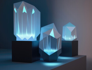 luminous trail of crystalline tears. Podium, empty showcase for packaging product presentation, AI generation.