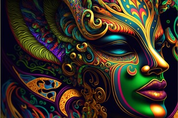Mardi Gras festival mask background illustration with empty copy space, Generative AI